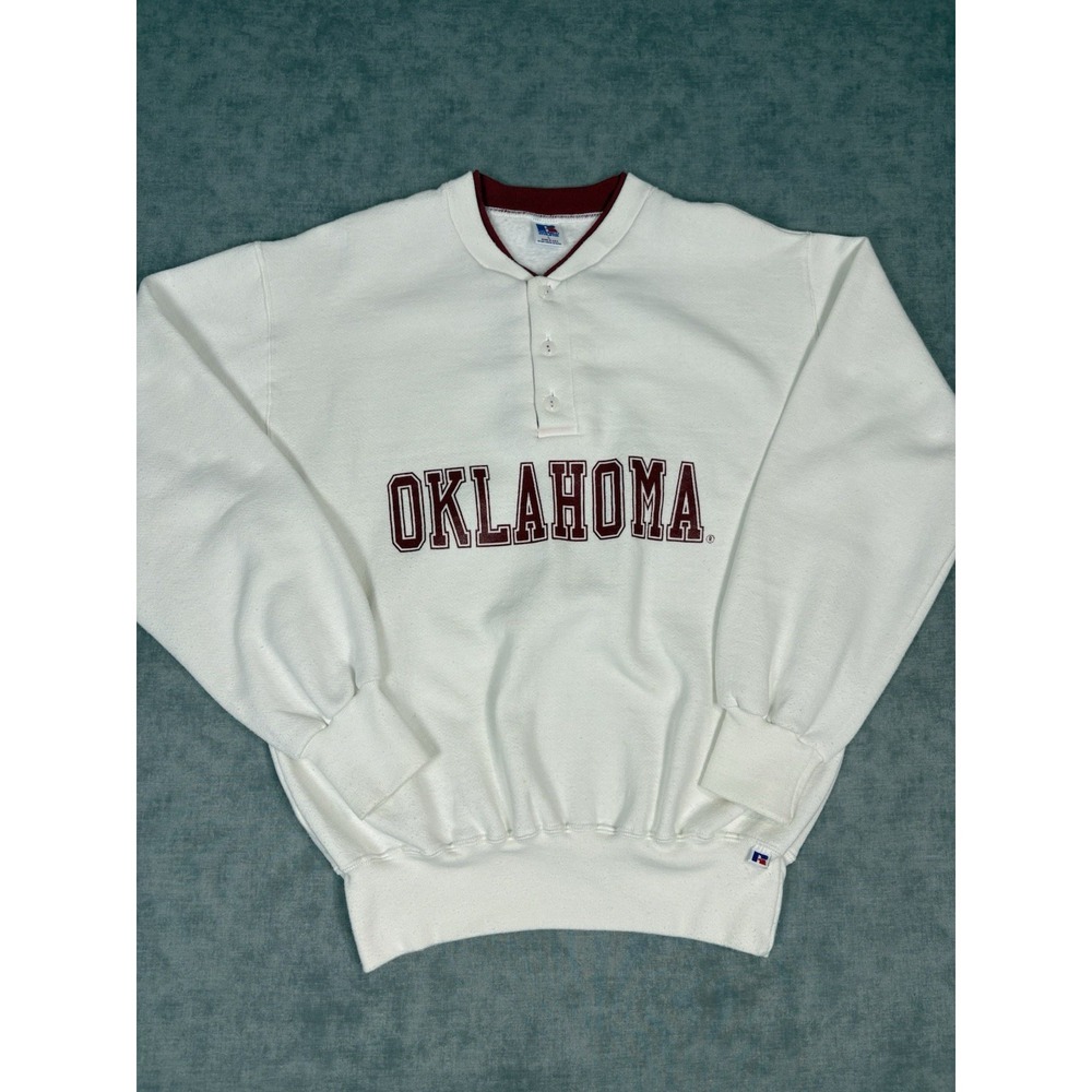 Vintage 90s Oklahoma Sooners Russell Athletic Henley Sweatshirt L USA